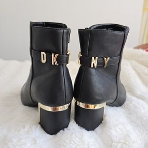 DKNY Black & Gold Faux Leather Ankle Boots NWOT